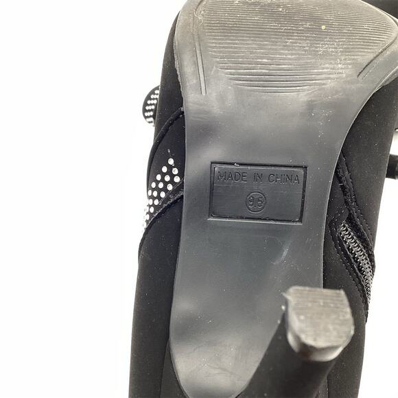 12 Thompson Women's Black Suede Rhinestone Ankle Boots Size 9.5 - Picture 8 of 11